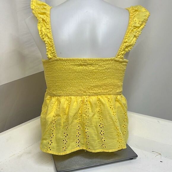 Japna Womens Yellow Flower Perforations Smocked back V-Neck Sleeveless Top Large - Picture 6 of 9